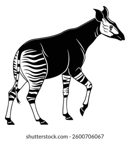 Okapi silhouettes and icons. Black flat color Okapi animal vector and illustration.