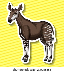 Okapi standing alone on yellow striped background