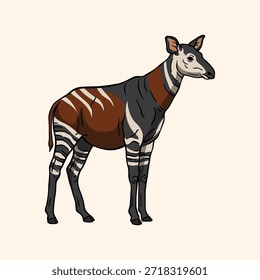 Ilustração do vetor ocapi, girafa da floresta africana com pernas listradas em forma de zebra, isoladas no fundo claro