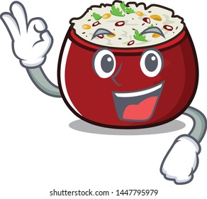 Okay curd rice above wooden cartoon table