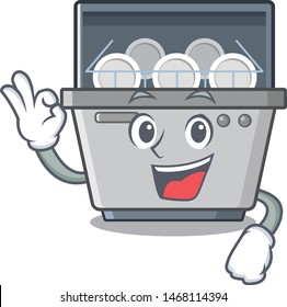 Okay dishwasher machine isolated in the cartoon