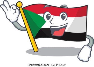 okay flag sudan with mascot funny cartoon