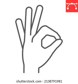 Okay gesture line icon, gesture and finger, ok sign vector icon, vector graphics, editable stroke outline sign, eps 10.