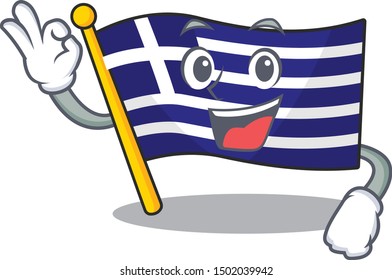 Okay greece character flag hoisted on mascot pole