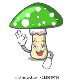 Okay green amanita mushroom character cartoon