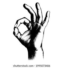 Okay Hand Gesture. Hand Drawn Vector Illustration