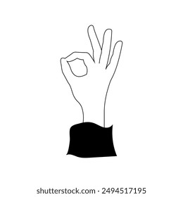 Icono de gesto de la mano bien aislado sobre fondo blanco. Línea dibujada a mano Ilustración vectorial en blanco y negro