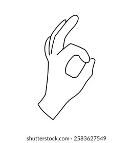 Okay hand gesture. Line art, silhouette. Ok, human. Vector isolated on white background