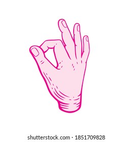 Okay hand gesture in vector graphic. Symbolism and expression of positivity, no problem, approval, excellence, and agreement. Ready to use design 