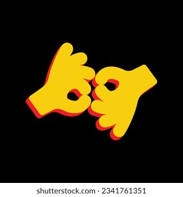 Vale. Icono de mano. Icono Amarillo extruido 3D con los lados rojos un fondo negro. Ilustración.