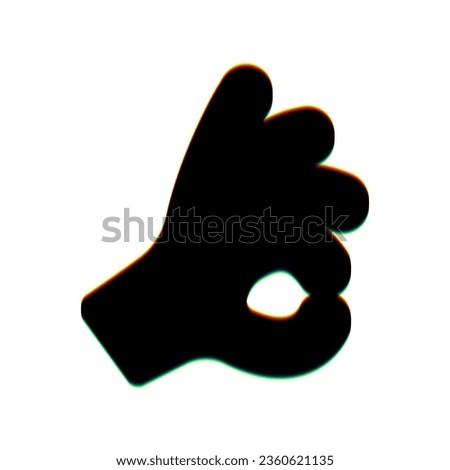 Okay. Hand icon. Black Icon with vertical effect of color edge aberration at white background. Illustration.