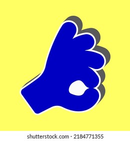 Okay. Hand icon. Blue Icon with white stroke in 3d at yellow Background. Illustration.