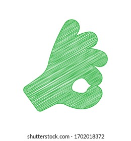 Okay. Hand icon. Green scribble Icon with solid contour on white background. Illustration.