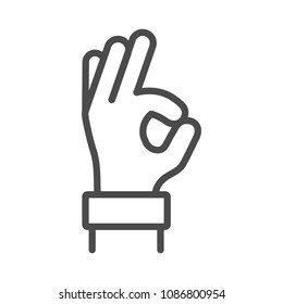 Okay hand outline line icon, Vector ok symbol isolated positive.