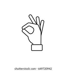 Okay Hand Outline Line Icon, Vector Ok Symbol Isolated Positive Black Sign.