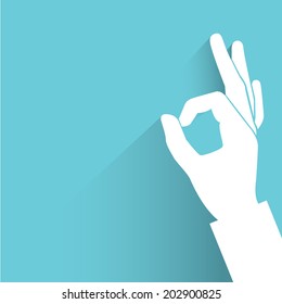 okay hand sign, blue shadow and flat theme