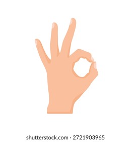 Okay Handzeichen, flacher Vektor, der das Erfolgs- und Zufriedenheitskonzept auf weißem Hintergrund symbolisiert