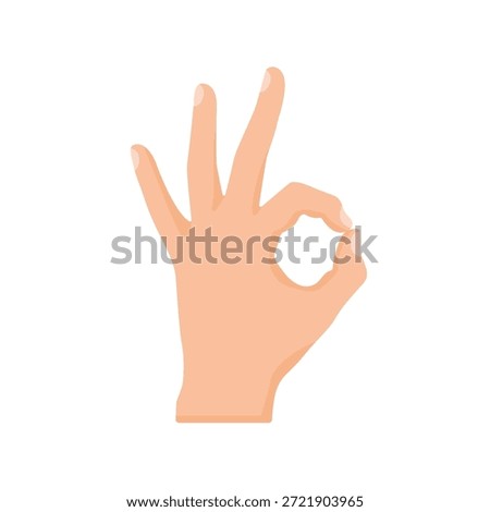 Okay hand sign flat vector symbolizing success and satisfaction concept on white background
