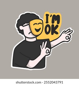 okay hand sign, a guy pretending to be okay sticker vector cute illustration