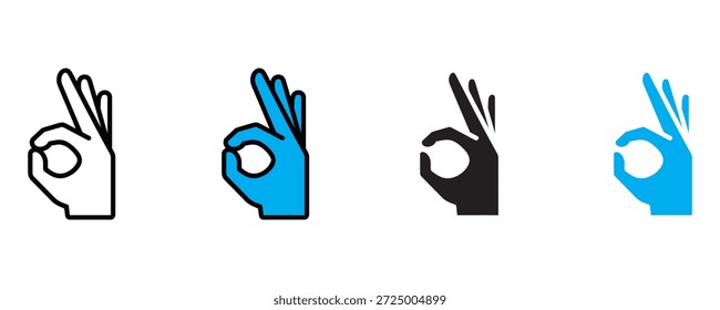 okay handzeichen symbol satz vektor auf weißem hintergrund.  Geste, Zustimmung, Zustimmung, Bestätigung, Ok-Zeichen, Handgesten-Symbol. Vektorgrafik.