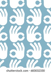 Okay hand sign seamless pattern. Positive consent symbol background
