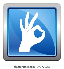 Okay icon - squared vector button isolated on blue