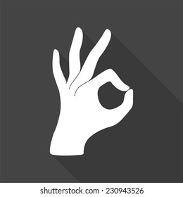 okay icon - vector illustration with long shadow isolated on gray 