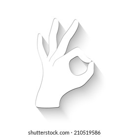 Okay icon - white vector illustration with shadow