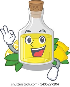 Okay lemon cartoon oil bottle above table