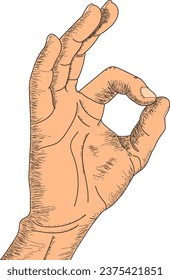 Okay, OK oder Klingelhandgestalt, Zeichen-Linie-Vektorgrafik