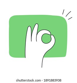 It's okay, ok sign with human fingers, well done, approval, positivity, or accept. Outline minimal vector sign on white.