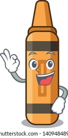 Okay orange crayon isolated character