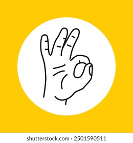 Okay or Perfect Hand Gesture Icon Sign Handdrawn Monoline