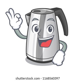 Okay plastic electric kettle isolated on cartoon