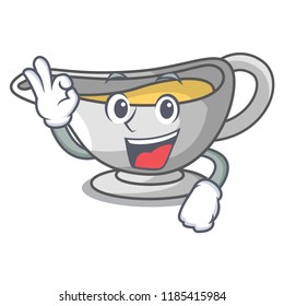Okay sauce boat cartoon with tasty cheese