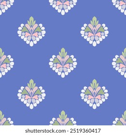 Okay seamless pattern on blue background designed for textile, fabric, printing, embroidery, background, backdrop, wallpaper, tile, curtain, clothing, interior  decoration.