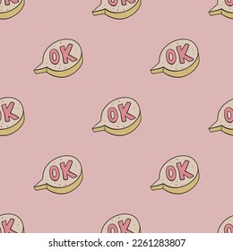 Okay sign conversation bubble vector seamless pattern. Cute repeat background for textile, design, fabric, cover etc.