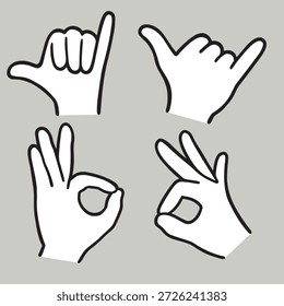 Okay Sign Finger Set Ilustración vectorial
