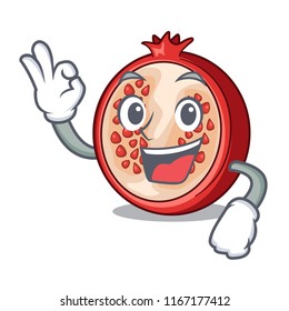 Okay slice of ripe pomegranate character cartoon