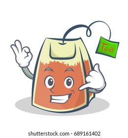 Okay tea bag character cartoon vector art for calling