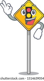 Okay traffic light ahead isolated with cartoon