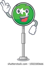 Okay turn left cartoon on side mascot road