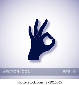 Okay vector icon - dark blue illustration with blue shadow