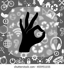 okay vector icon - matte glass button on background consisting of different icons