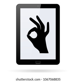  okay vector icon on a realistic tablet.Flat design style