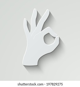 Okay vector icon - paper illustration with shadow on light background