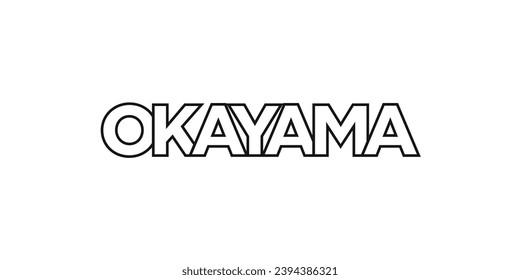 Okayama in the Japan emblem for print and web. Design features geometric style, vector illustration with bold typography in modern font. Graphic slogan lettering isolated on white background.