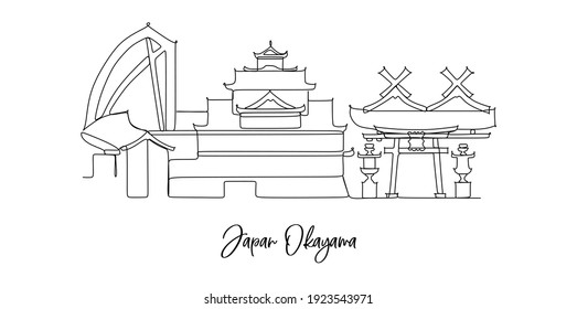 Okayama Japan Landmark skyline - continuous one line drawing