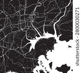 Okayama Japan Vector Map, Detailed City Street Map Black and White Minimalist Line Art
