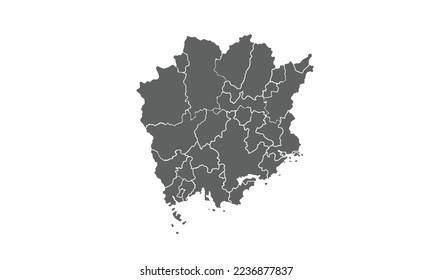 Mapa de Okayama aislado en el fondo blanco. para el diseño anual del sitio web del informe de infografía.
